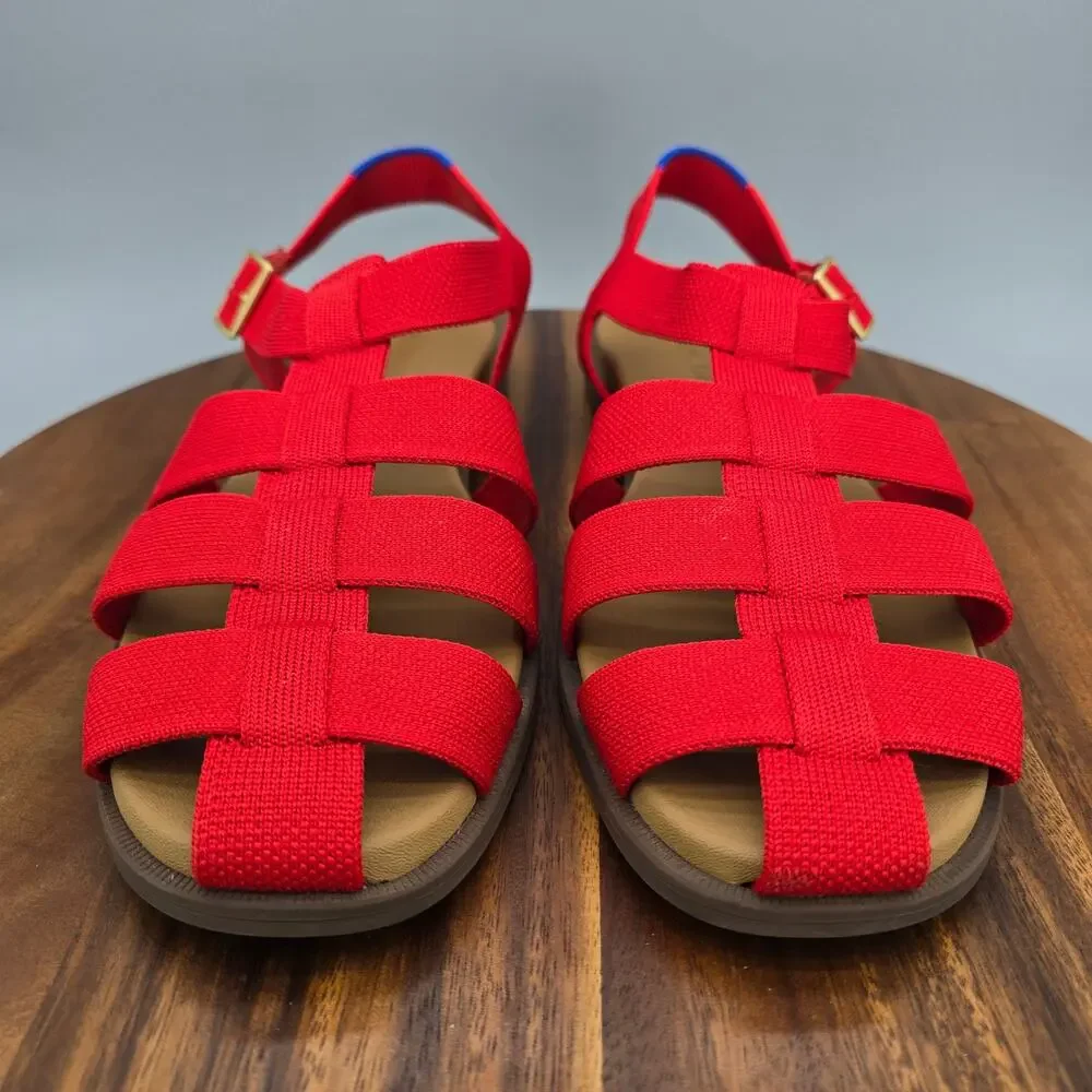 Rothy's The Fisherman Sandals Womens 12 Scarlet Red Knit Strappy Buckle Flat